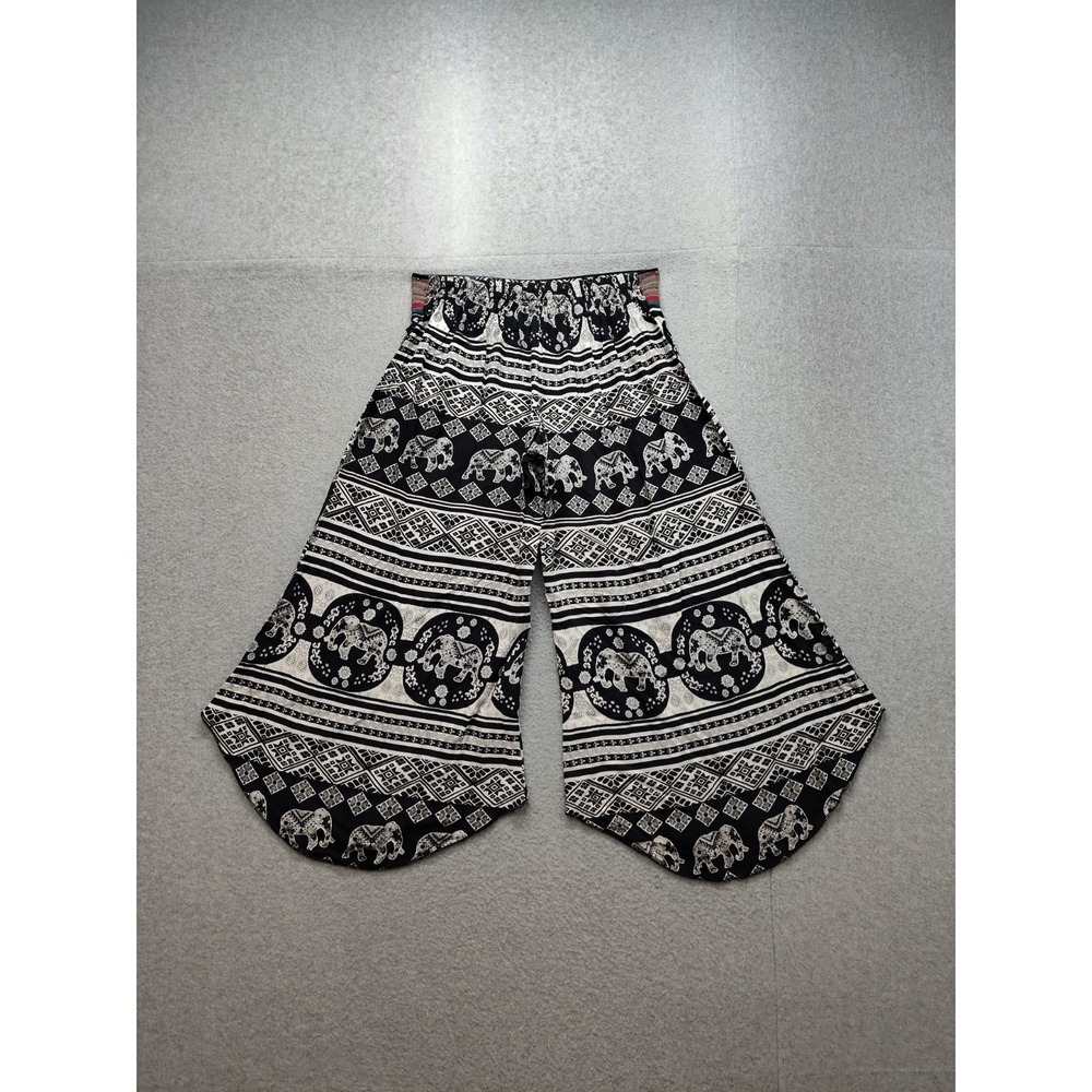 Fashion Nova Women Pant‎ L Black White Animal Print Wide Leg Bohemian Pull On - Picture 14 of 15